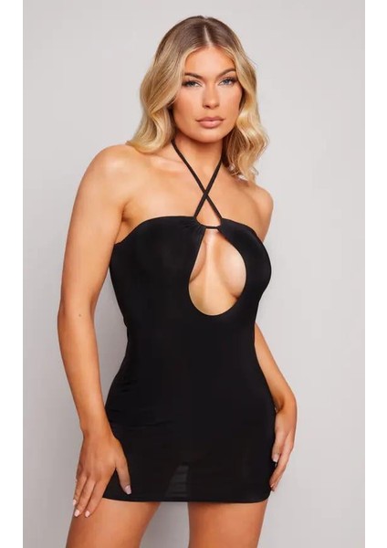 Bayan Siyah Ipli Mini Elbise modelleri