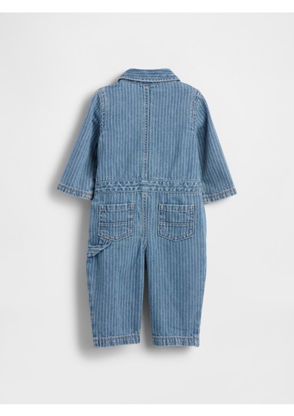 Bebek Mavi Denim Çizgili Utility Tulum fırsatları