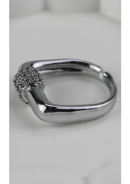 Geometrik Tasarım Üçlü Zirkon Taşlı Gümüş Tonu Ayarlanabilir Yüzük fiyatları