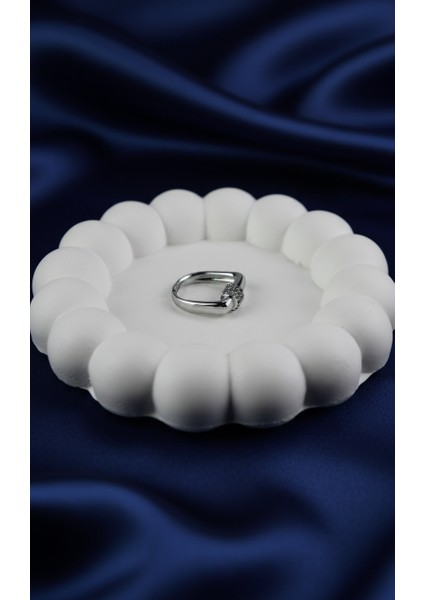 Geometrik Tasarım Üçlü Zirkon Taşlı Gümüş Tonu Ayarlanabilir Yüzük indirimleri