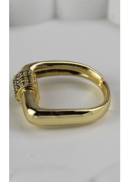 Geometrik Tasarım Üçlü Zirkon Taşlı Altın Tonu Ayarlanabilir Yüzük fiyatları