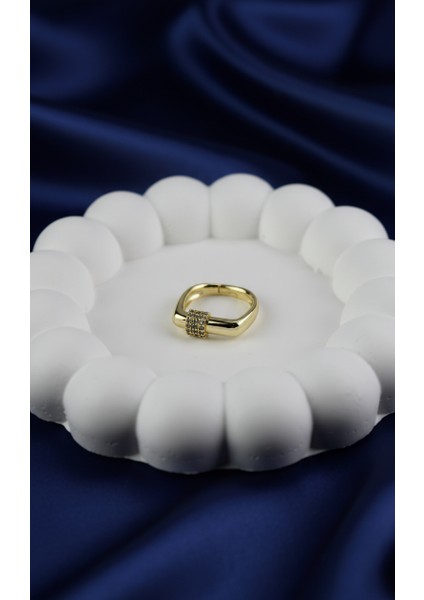 Geometrik Tasarım Üçlü Zirkon Taşlı Altın Tonu Ayarlanabilir Yüzük fırsatları