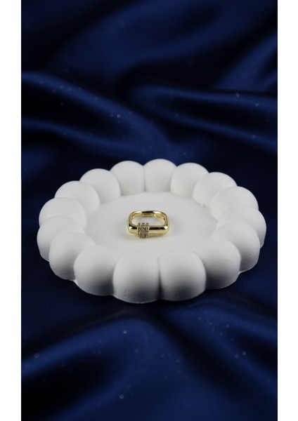 Geometrik Tasarım Üçlü Zirkon Taşlı Altın Tonu Ayarlanabilir Yüzük indirimleri