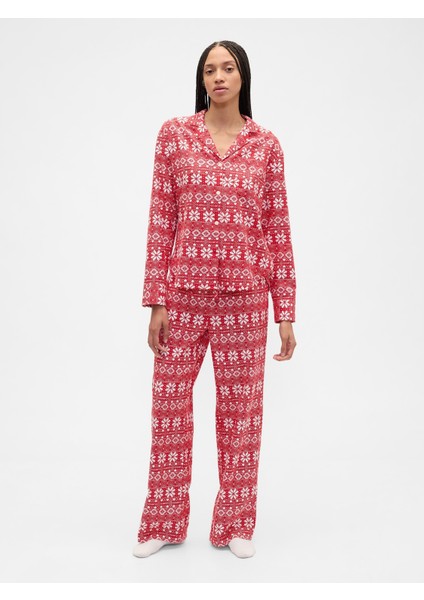 Kadın Kırmızı Flannel Pull-On Pijama Altı