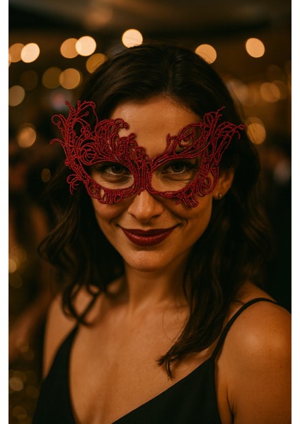 Çift Taraflı Dantel Maskeli Siyah Kırmızı Renk Seçenekli Şık Masquerade Yüz Aksesuarı Parti Stil Model - 7 fırsatları