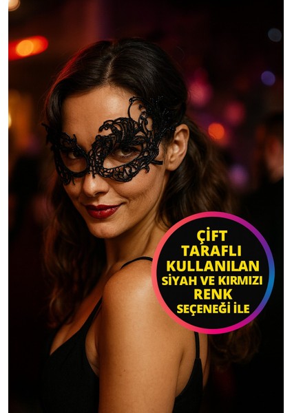 Çift Taraflı Dantel Maskeli Siyah Kırmızı Renk Seçenekli Şık Masquerade Yüz Aksesuarı Parti Stil Model - 7 indirimleri