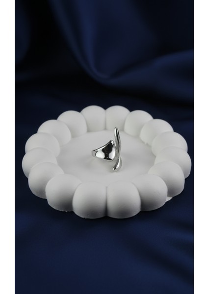 Soyut Tasarım Asimetrik Gümüş Rengi Yüzük