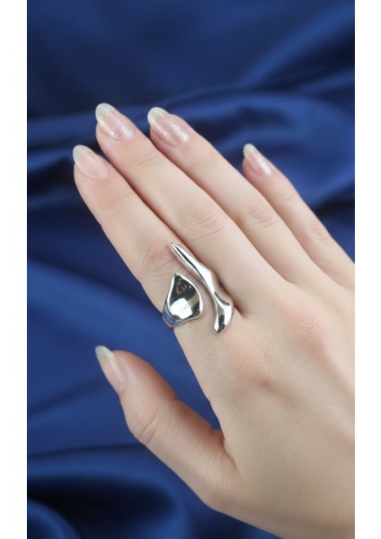 Soyut Tasarım Asimetrik Gümüş Rengi Yüzük fırsatları