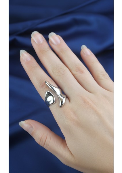 Soyut Tasarım Asimetrik Gümüş Rengi Yüzük indirimleri