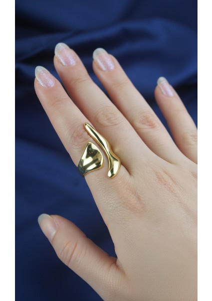 Soyut Tasarım Asimetrik Altın Rengi Yüzük fırsatları