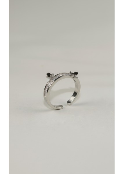 Kelebek Detaylı Baget Taşlı Ayarlanabilir Yüzük