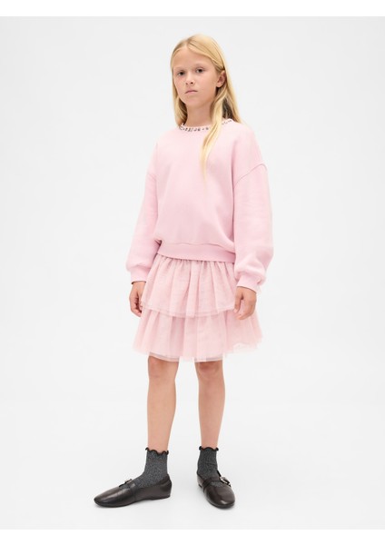 Kız Çocuk Pembe Süslü Dolman Sweatshirt modelleri