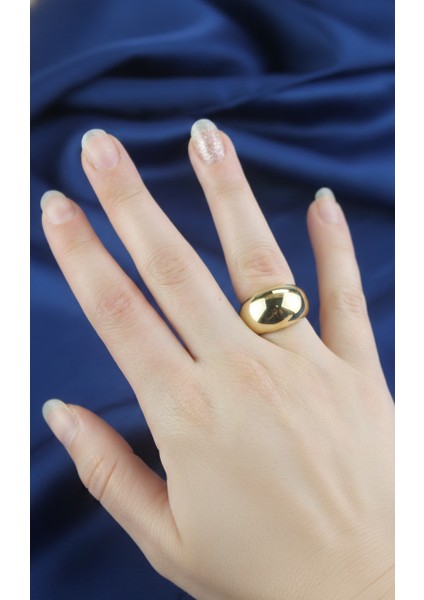 Dolgun Tasarım Modern Altın Tonu Bombeli Yüzük