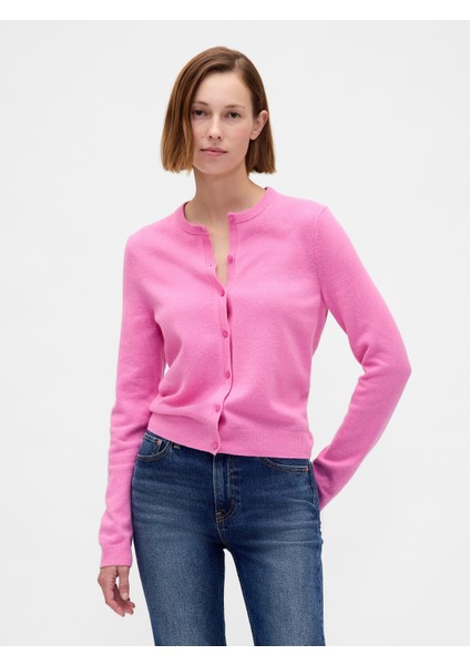 Kadın Pembe Cashsoft Crop Hırka