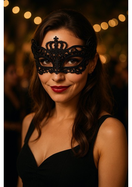 Siyah Dantel Taçlı Göz Maske Kadın Masquerade Kostüm Aksesuar Parti Maskesi - Model 11