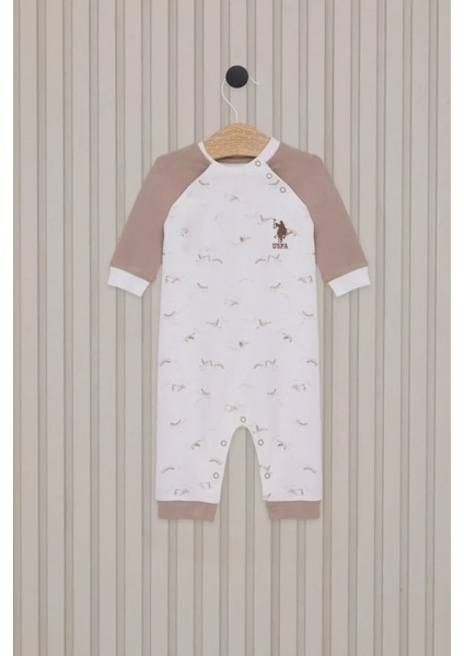 Erkek Bebek Uzun Kol Patiksiz Tulum Krem