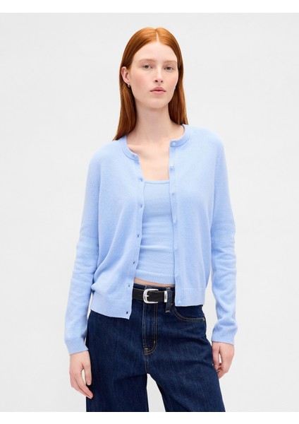 Kadın Bebe Mavisi Cashsoft Crop Hırka