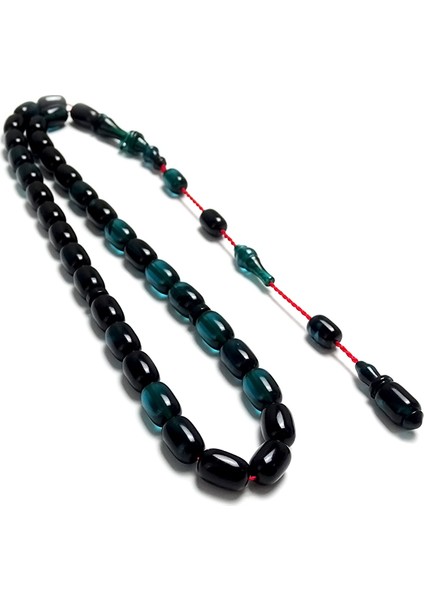 Turkuaz Siyah Işçilikli Imame Kapsul Kesim Ateş Kehribarı