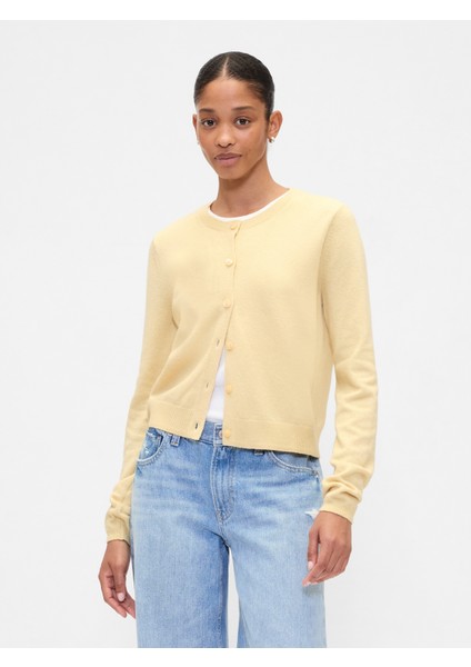 Kadın Sarı Cashsoft Bisiklet Yaka Hırka