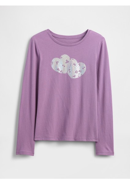 Kız Çocuk Mor Grafik T-Shirt