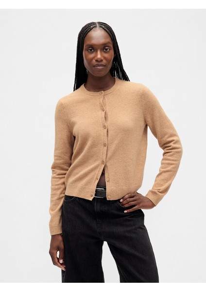 Kadın Camel Cashsoft Crop Hırka