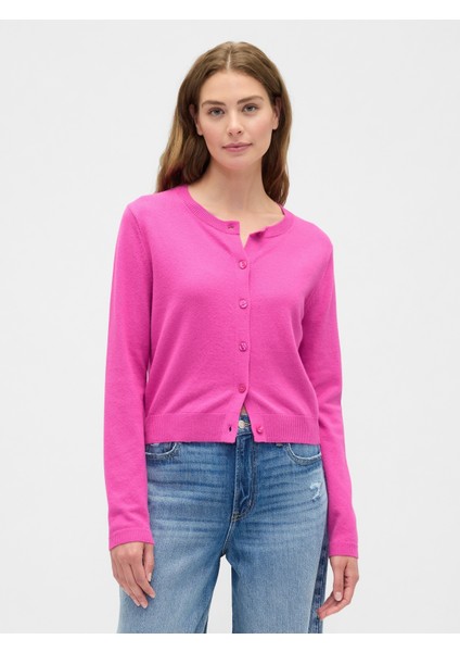 Kadın Pembe Cashsoft Bisiklet Yaka Hırka