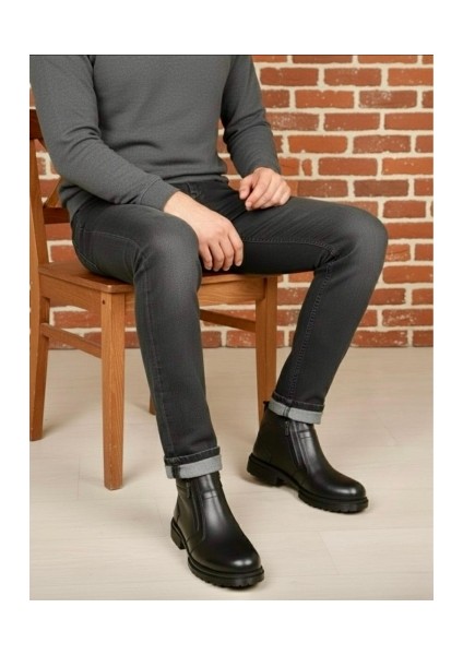 Taşpınar %100 Hakiki Deri Erkek Günlük Kışlık Kauçuk Kaymaz Taban Rahat Çift Fermuarlı Klasik Bot 40-44