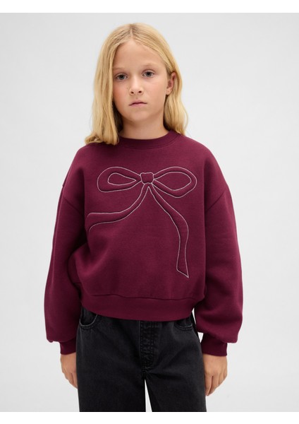 Kız Çocuk Bordo Süslü Dolman Sweatshirt