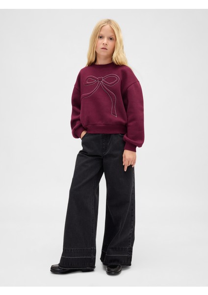 Kız Çocuk Bordo Süslü Dolman Sweatshirt modelleri