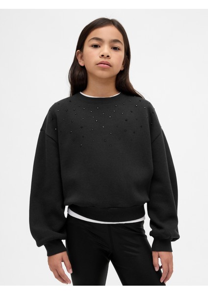 Kız Çocuk Siyah Süslü Dolman Sweatshirt