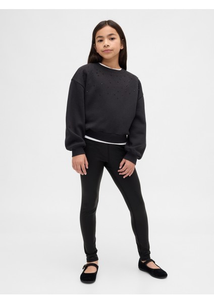 Kız Çocuk Siyah Süslü Dolman Sweatshirt modelleri