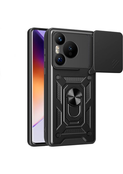 Huawei Pura 70 5g Kılıf Magnetik Standlı Kamera Korumalı Slide Sürgülü Cover Kapak