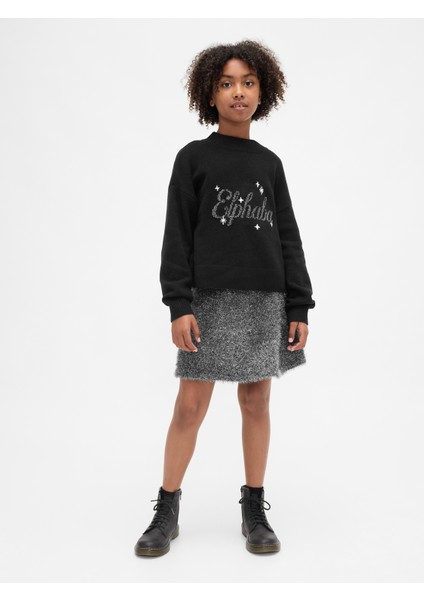 Kız Çocuk Siyah Wicked Simli Yünlü Etek