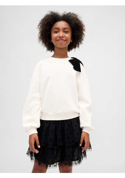 Kız Çocuk Krem Süslü Dolman Sweatshirt