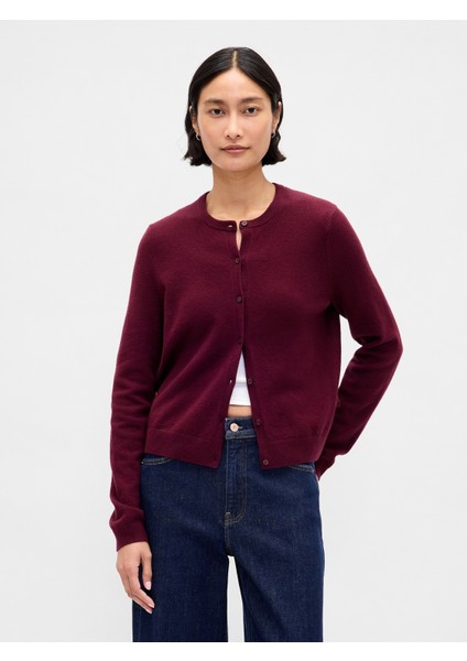 Kadın Bordo Cashsoft Crop Hırka