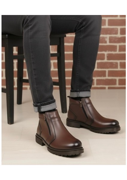 Taşpınar %100 Hakiki Deri Erkek Günlük Kışlık Kauçuk Kaymaz Taban Rahat Çift Fermuarlı Klasik Bot 40-44