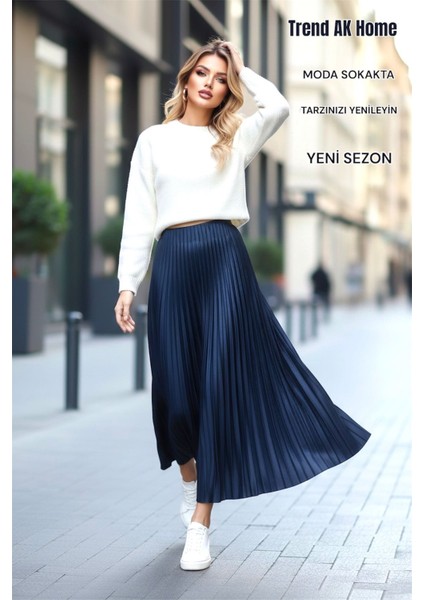 Beli Lastikli Piliseli Etek - Renk Larcivert ( Standart Beden )