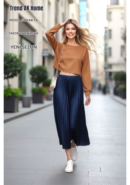 Beli Lastikli Piliseli Etek - Renk Larcivert ( Standart Beden ) fırsatları