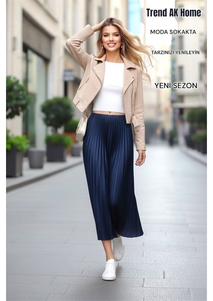 Beli Lastikli Piliseli Etek - Renk Larcivert ( Standart Beden )