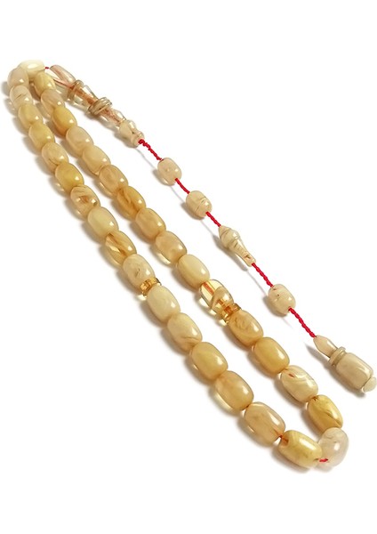 Beyaz Hamur Kapsul Kesim Kehribar Tesbih