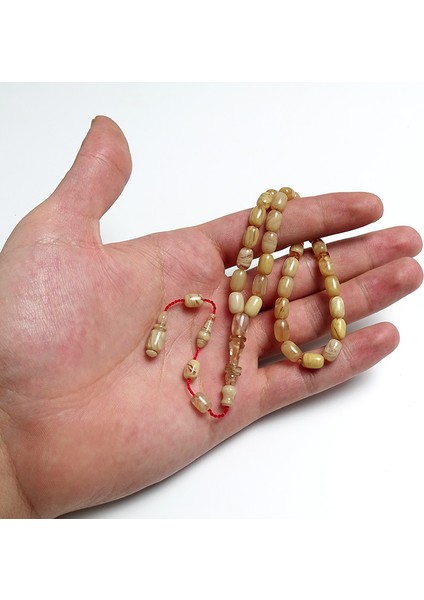 Beyaz Hamur Kapsul Kesim Kehribar Tesbih modelleri