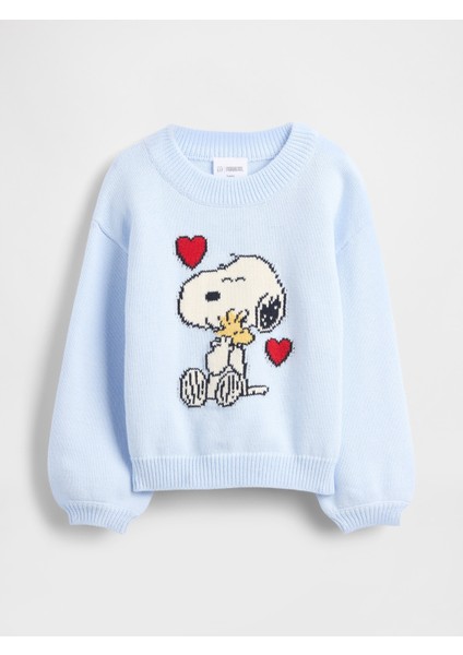 Kız Bebek Açık Mavi Snoopy Bisiklet Yaka Kazak