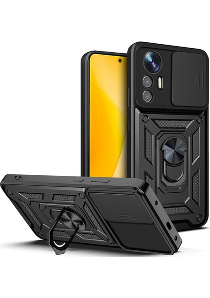 Xiaomi Mi 12 Lite Kılıf Magnetik Standlı Kamera Korumalı Slide Sürgülü Cover Kapak