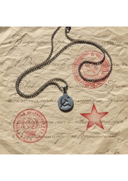 Minimal Orak Çekiç Gümüş Kaplama Kolye Ucu