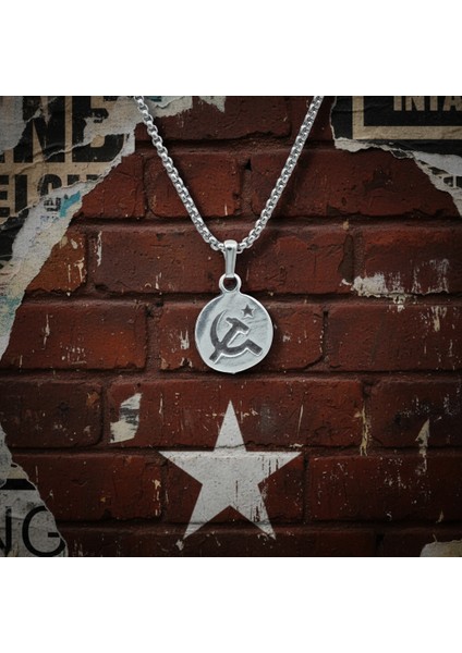 Minimal Orak Çekiç Gümüş Kaplama Kolye Ucu