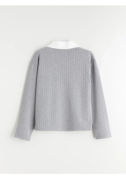 Kids Gri Polo Yaka Pamuklu Interlok Kumaş Çizgili Kız Çocuk Sweatshirt ve Tayt Takım indirimleri