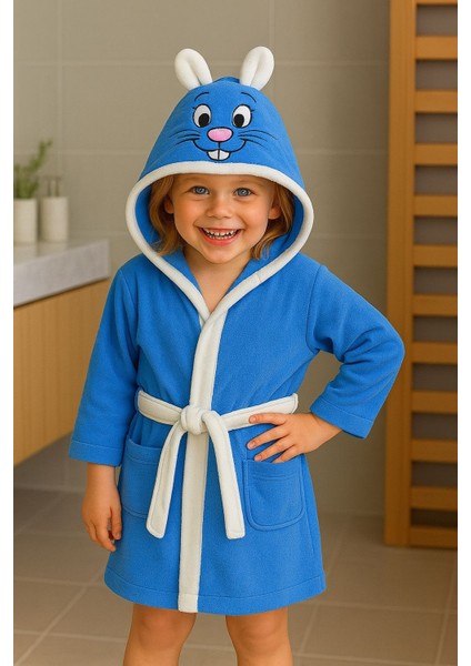 Softkids Pamuklu Kapşunu Desenli Çocuk Bornozu