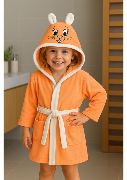 Softkids Pamuklu Kapşunu Desenli Çocuk Bornozu