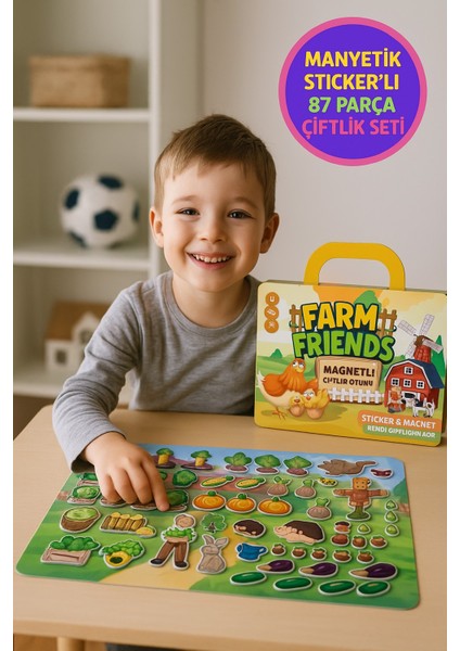 Manyetik Çiftlik Oyunu 87 Parça Sticker Manyetik Hayvanlar Sebzeler Çocuk Eğitici Set