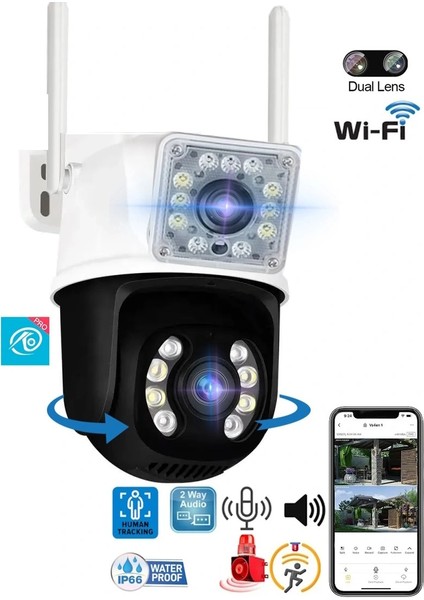 Pro 3012 Wi-Fi Ptz Iki Kameralı 360? Iç ve Dış Mekan Akıllı Kamera 3mp - 5mp IP66 (1 Hareketli 1 Sabit Wifi Li) indirimleri